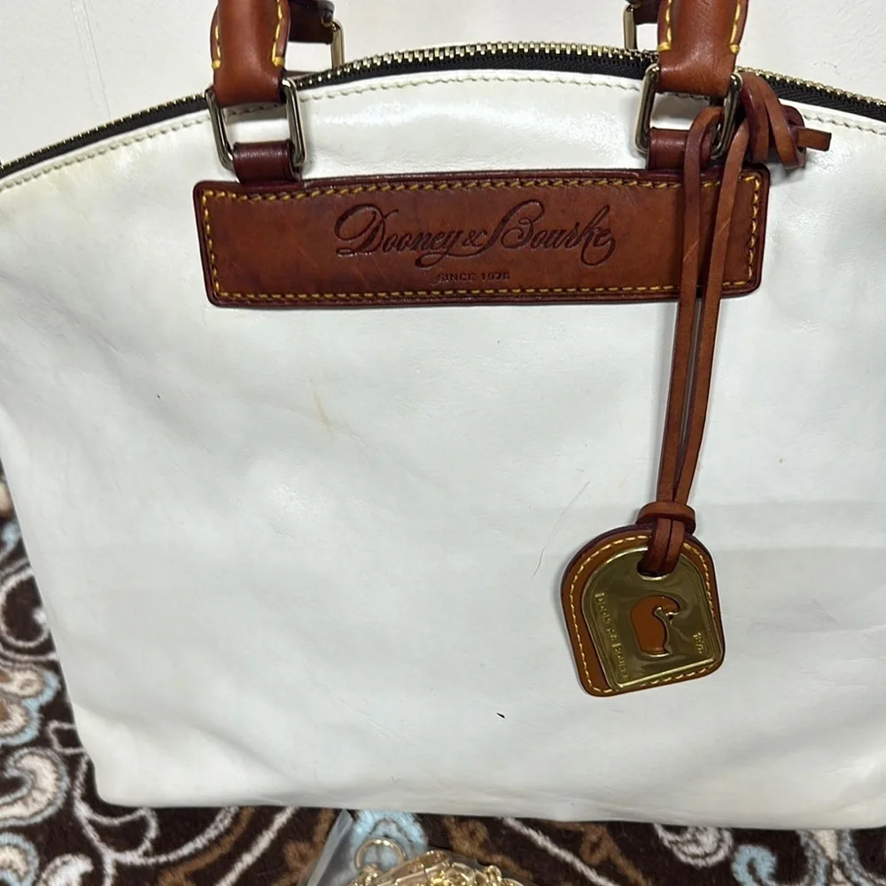 Dooney & Bourke White and Brown Satchel with Leather Accents